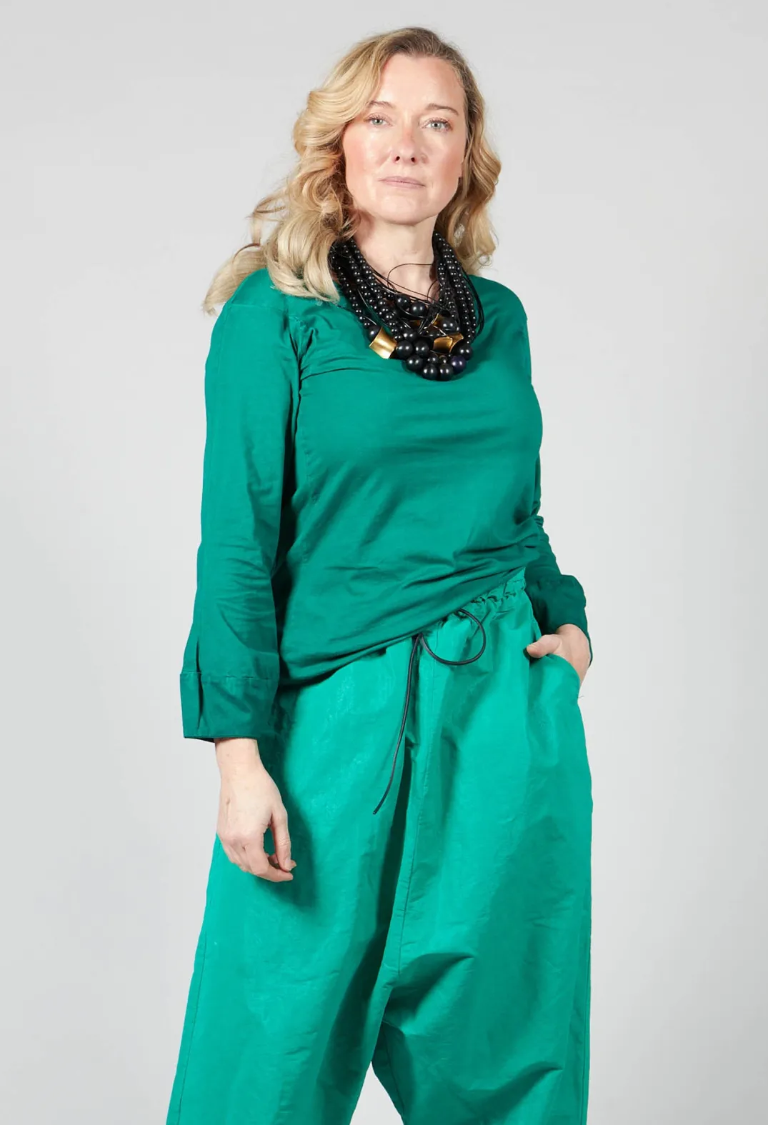 Rundholz Dip T-shirts^Round Neck Long Sleeved T Shirt with Bell Sleeves in Green