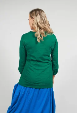 Rundholz Dip T-shirts^Round Neck Long Sleeved T Shirt with Bell Sleeves in Green