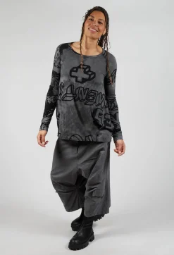 Rundholz Black Label Tops^Round Neck Top with Lettering Design in Rock Print