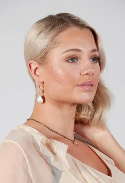 ICANDI Rocks Earrings^Round Starburst with Pearl Drop Earrings in Pearl