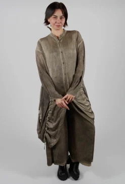 Sanctamuerte Shirts & Blouses^Ruched Shirt Dress in Raso di Viscosa and Viscosa Seta Green Tuscany