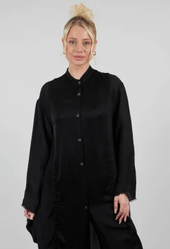 Sanctamuerte Shirts & Blouses^Ruched Shirt Dress in Raso di Viscosa and Viscosa Seta Nero