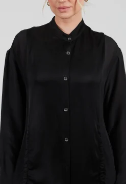 Sanctamuerte Shirts & Blouses^Ruched Shirt Dress in Raso di Viscosa and Viscosa Seta Nero