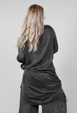 Sanctamuerte Dresses^Ruched Top in Raso di Viscosa Grey Storm