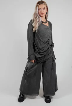 Sanctamuerte Dresses^Ruched Top in Raso di Viscosa Grey Storm