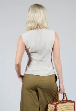 Mei Meij Tops^Ruched Vest Top in Beige