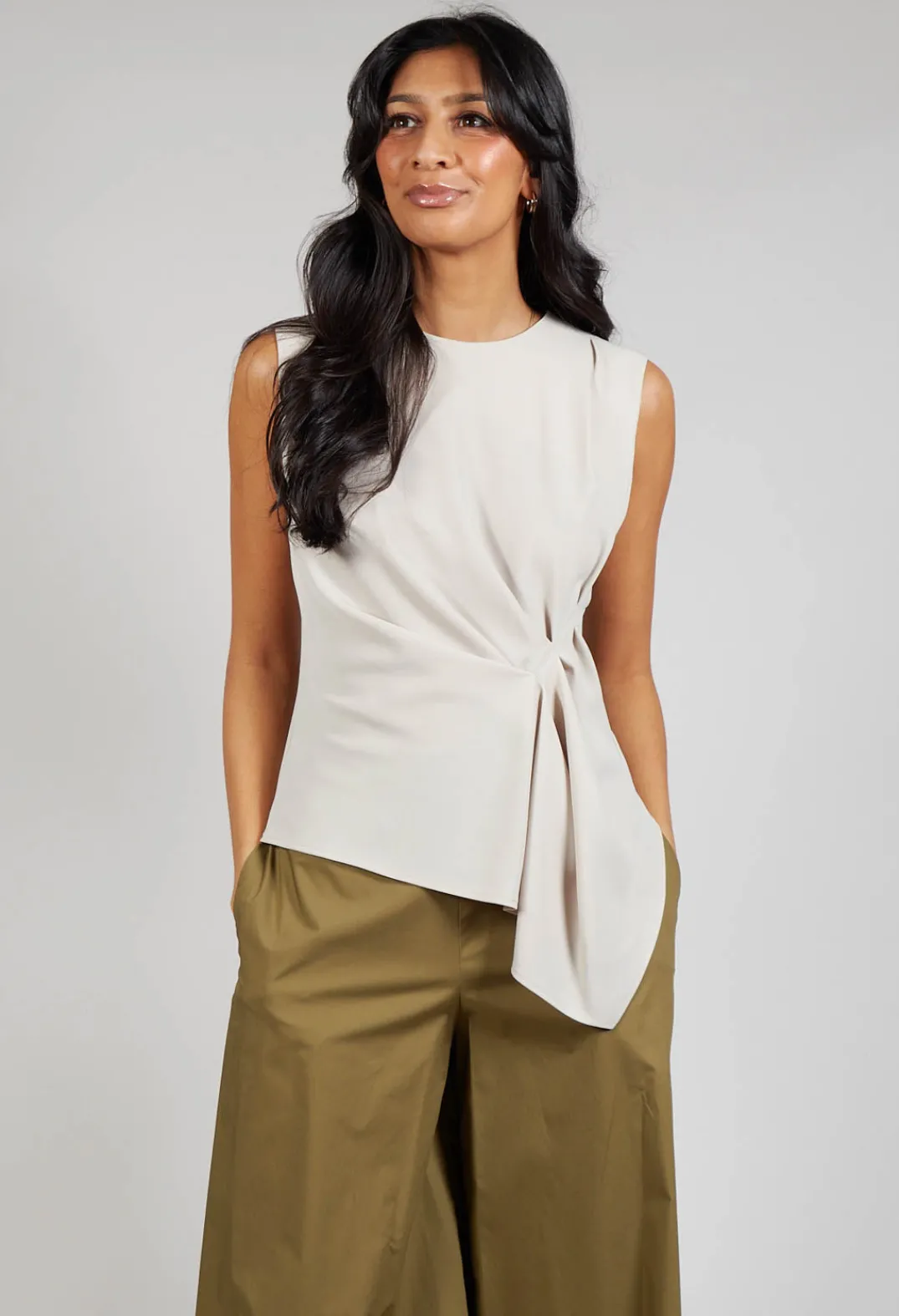 Mei Meij Tops^Ruched Vest Top in Beige