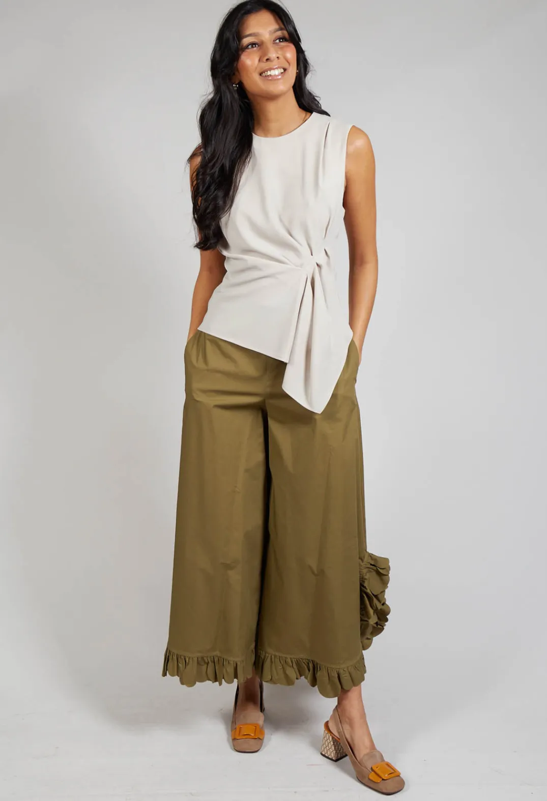 Mei Meij Tops^Ruched Vest Top in Beige