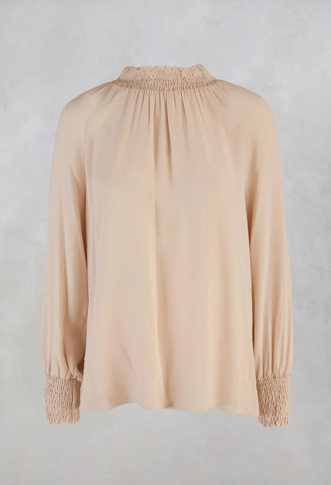 Beatrice B Shirts & Blouses^Ruffled Silk Blend Blouse in Sand