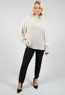Beatrice B Shirts & Blouses^Ruffled Silk Blend Blouse in Sand