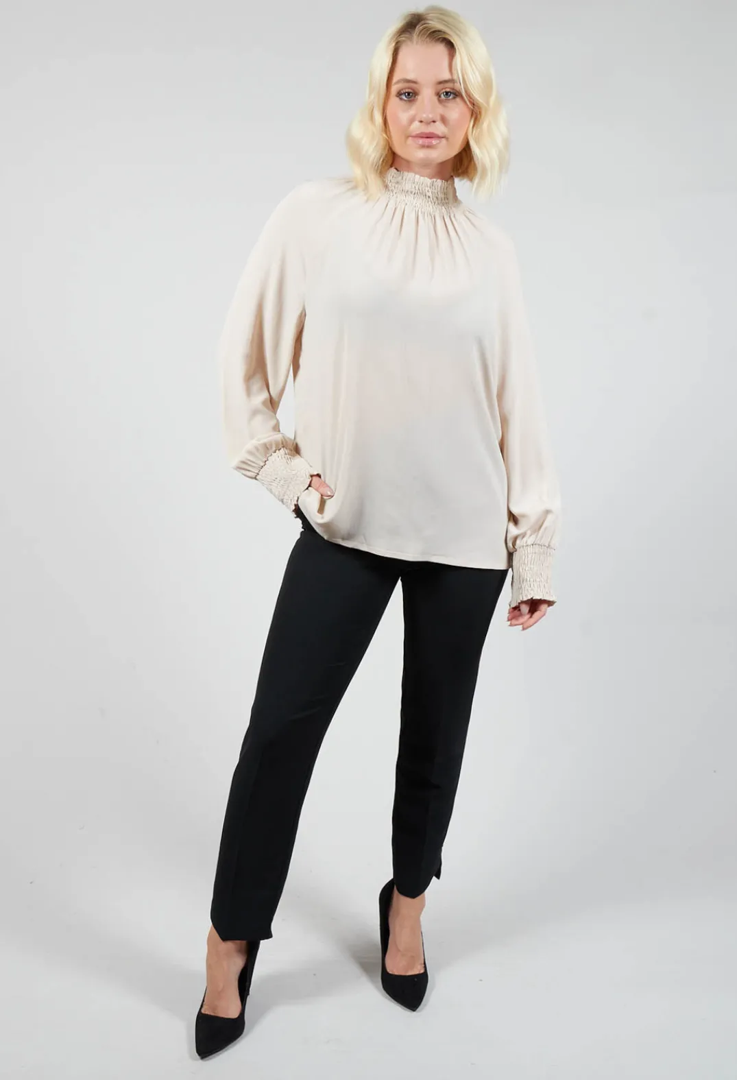 Beatrice B Shirts & Blouses^Ruffled Silk Blend Blouse in Sand