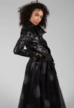 La Haine Jackets^Satin Coated Jacket in Black