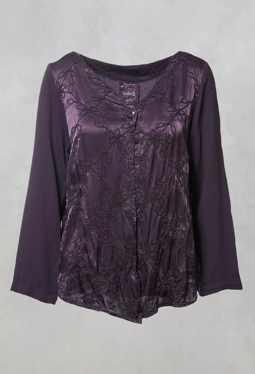 Out of Xile Jackets^Satin Front Jacket with Embroidery in Blueberry