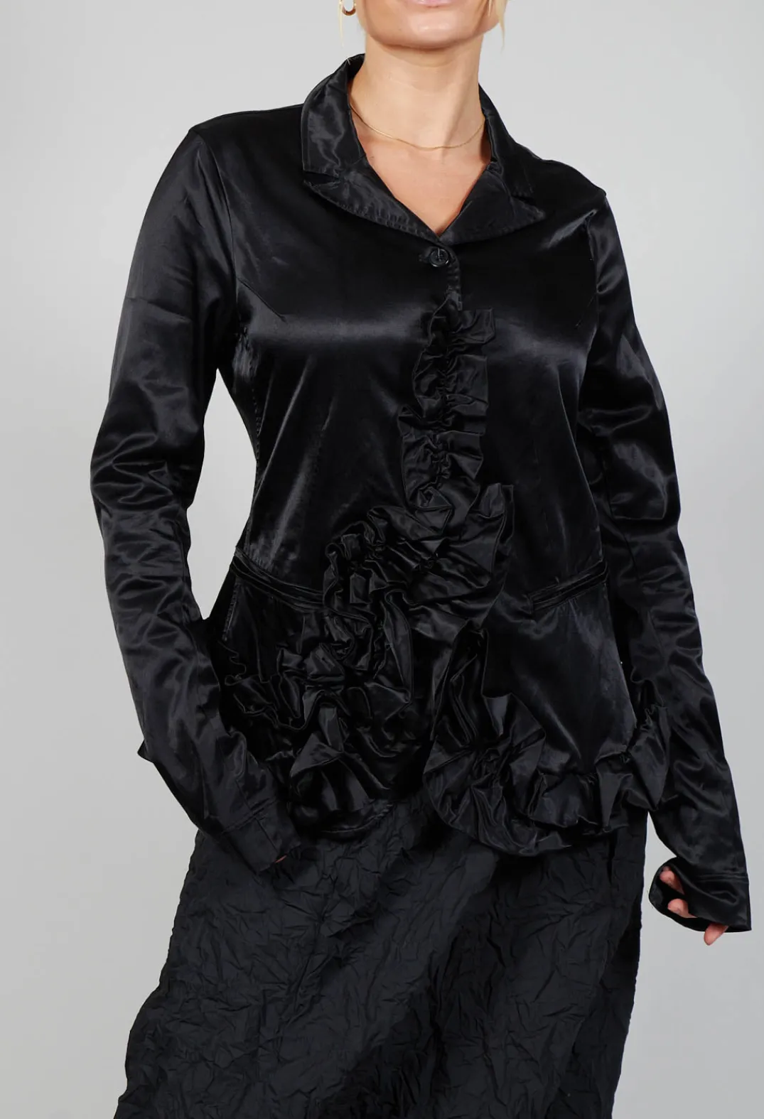 Rundholz Black Label Jackets^Satin Jacket with Ruffle Detail in Black