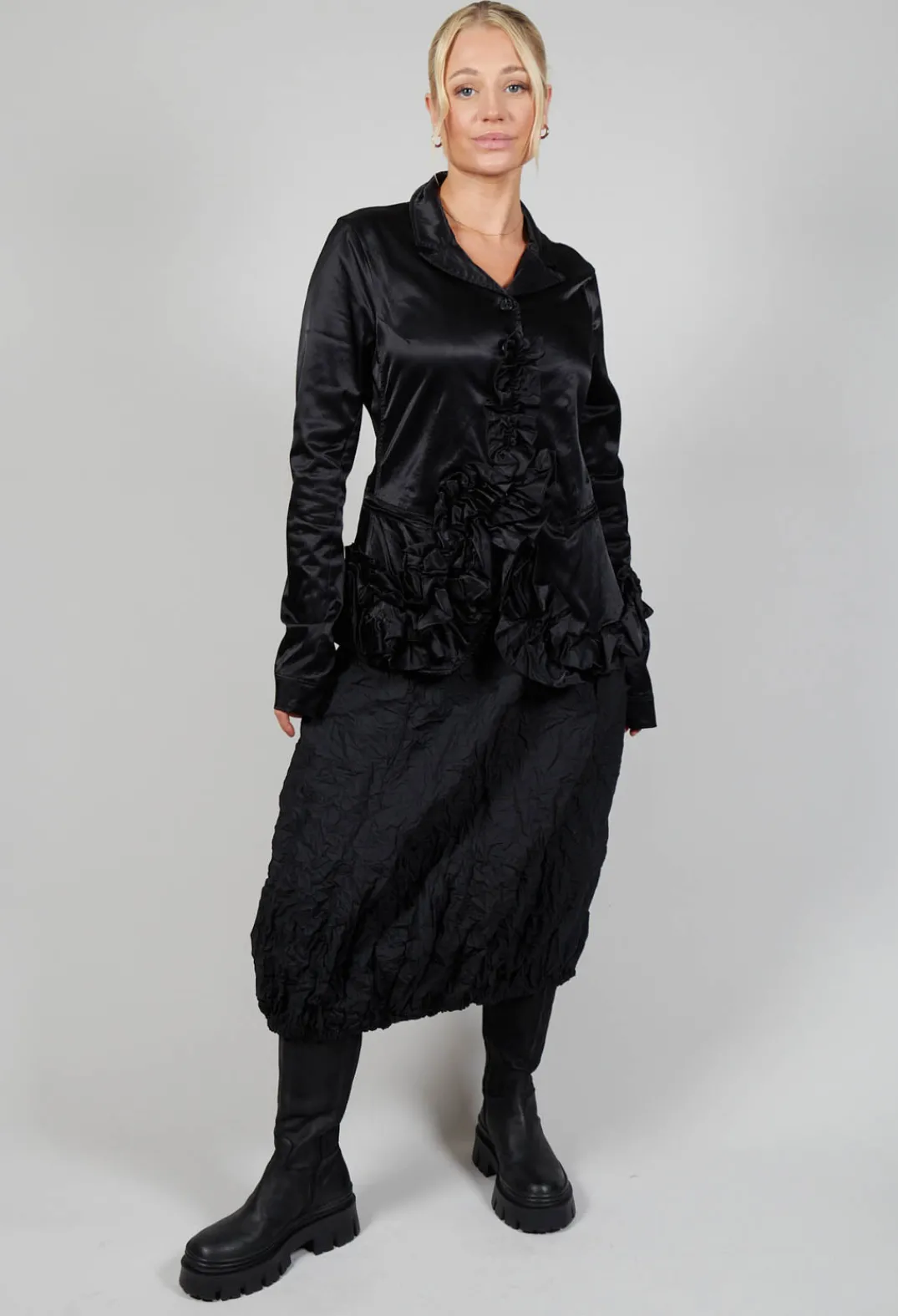 Rundholz Black Label Jackets^Satin Jacket with Ruffle Detail in Black