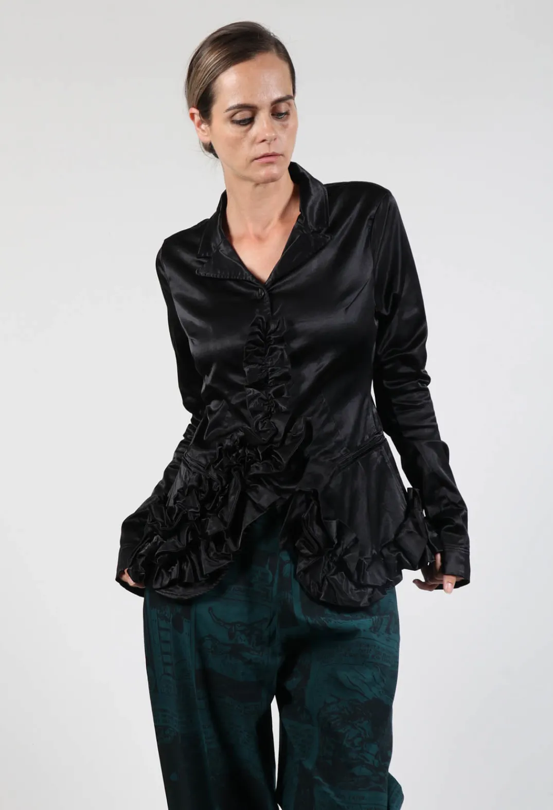 Rundholz Black Label Jackets^Satin Jacket with Ruffle Detail in Black