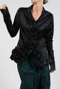 Rundholz Black Label Jackets^Satin Jacket with Ruffle Detail in Black