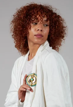 Boks u0026 Baum Necklaces^Saturne Brooch in Gold/Celadon