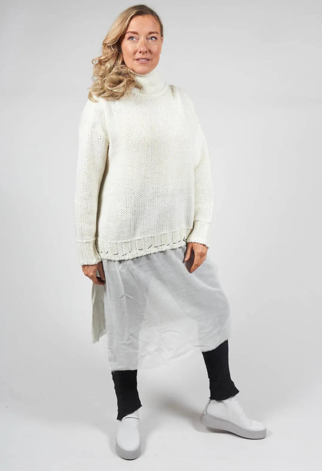 Un-namable Jumpers^Seamed Sweater with Gauze in Cream