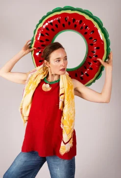 Rubicon Scarves^Semi Sheer Yellow Scarf with Floral Print Pannels