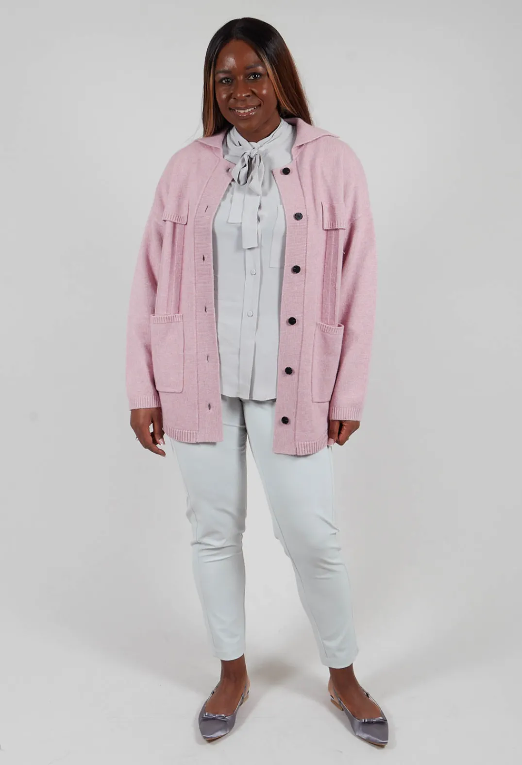Beatrice B Shirts & Blouses^Semi-Sheer Blouse in Light Grey