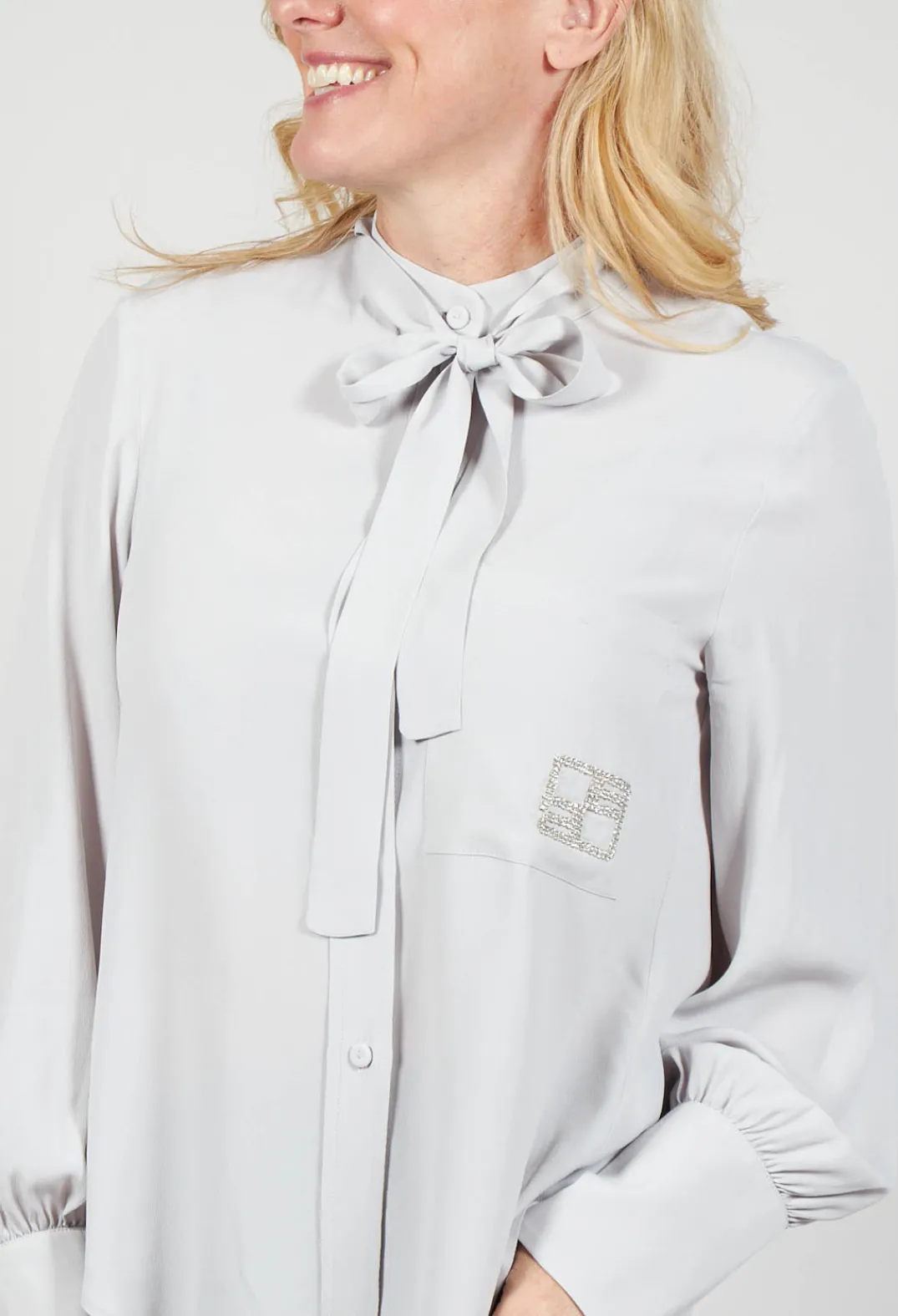Beatrice B Shirts & Blouses^Semi-Sheer Blouse in Light Grey