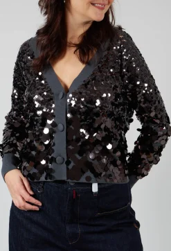 Sfizio Cardigans^Sequin Cardigan in Dark Grey