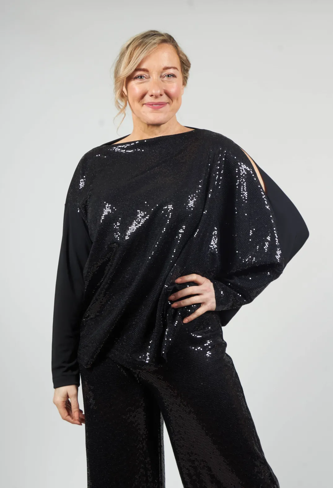 Xenia Design Co-ords & Suits^Sequin Top Shirt Utek in Black