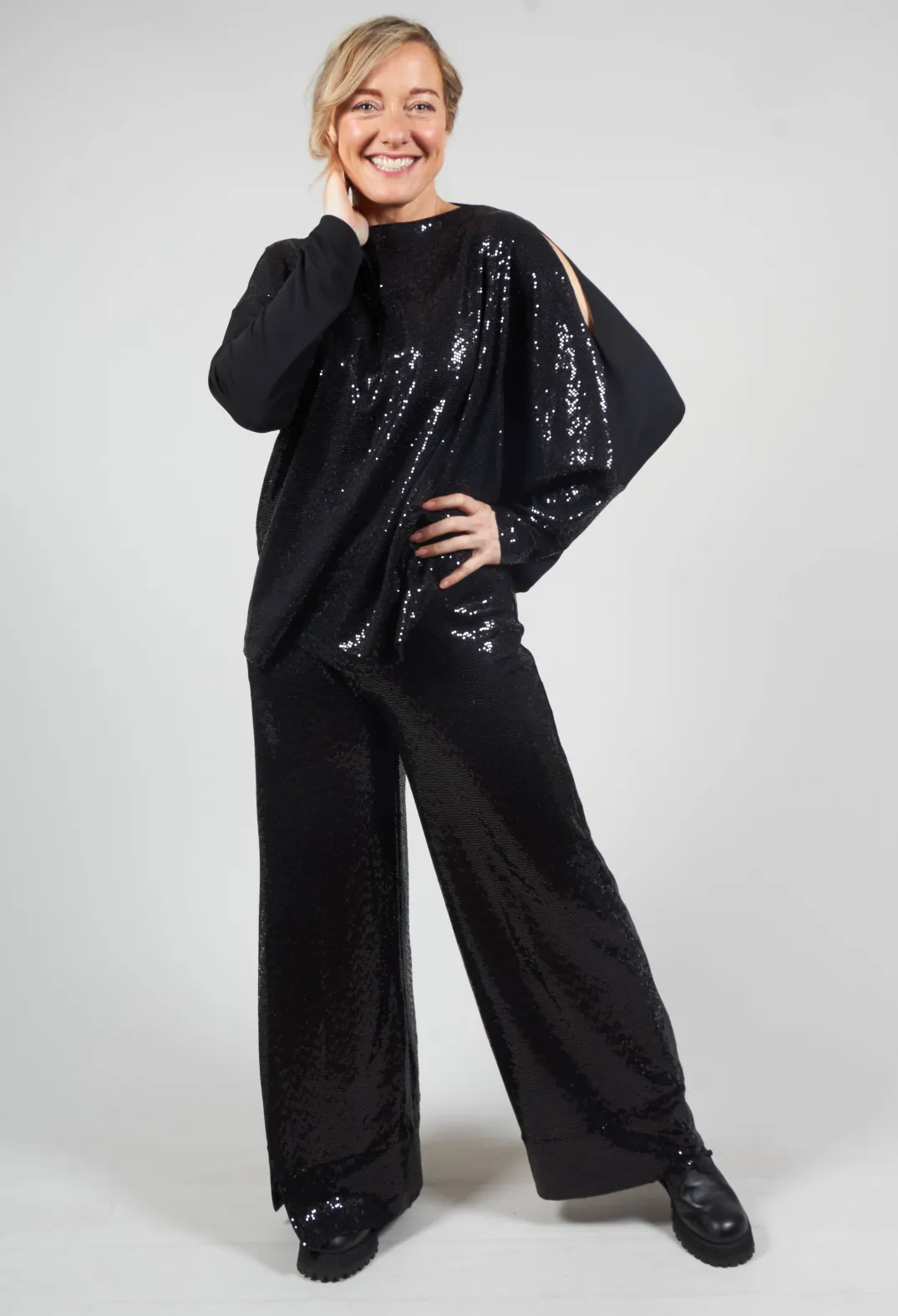 Xenia Design Co-ords & Suits^Sequin Top Shirt Utek in Black