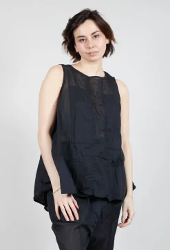 Rundholz Dip Tops^Sheer Boat Neckline Vest with Contrasting Panels in Black Paper
