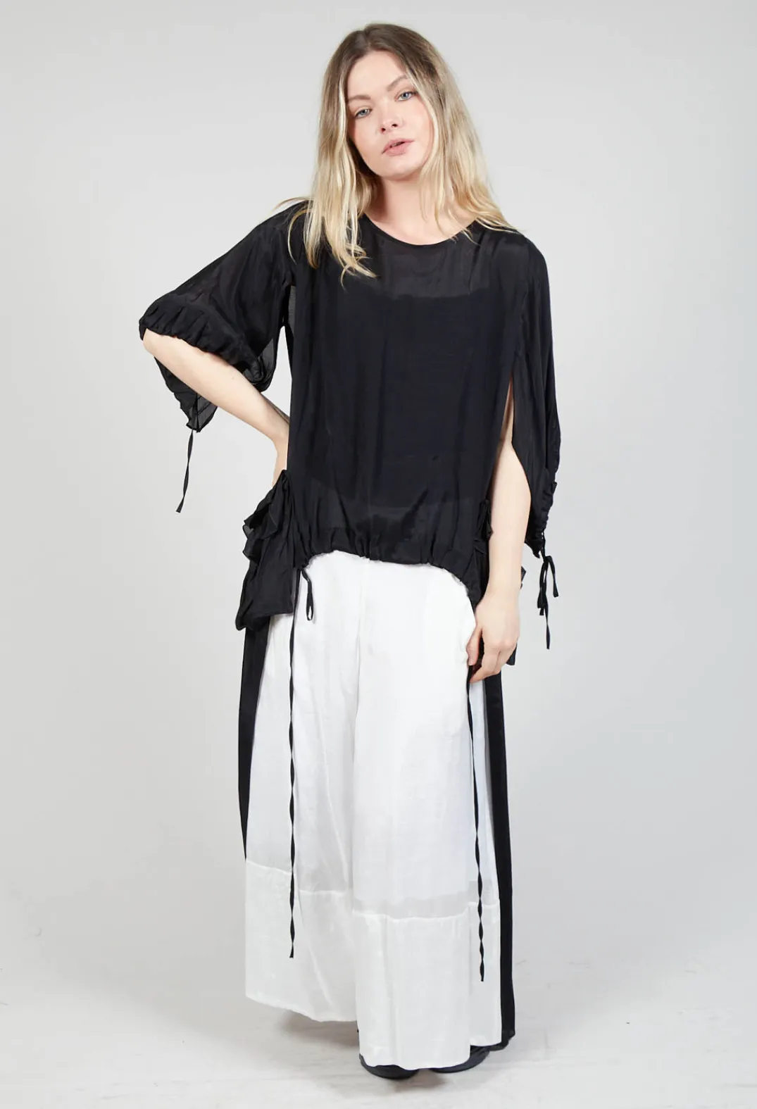 Bize Tops^Sheer Cape Top in Black