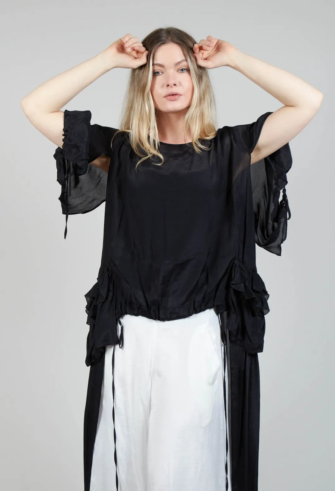 Bize Tops^Sheer Cape Top in Black