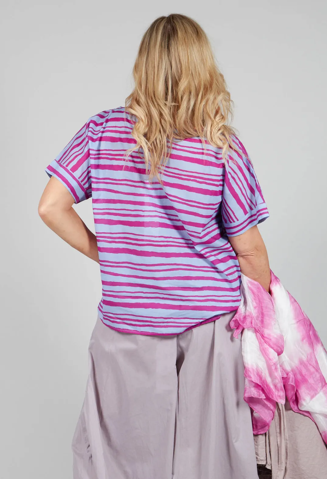 Operificio Neirami Tops^Sheer Cotton Top in Riga Azzura