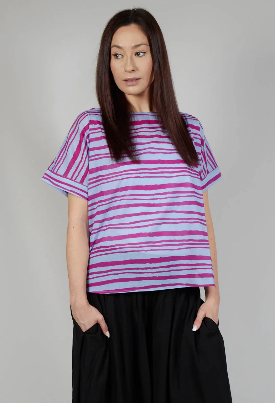 Operificio Neirami Tops^Sheer Cotton Top in Riga Azzura