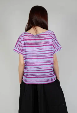 Operificio Neirami Tops^Sheer Cotton Top in Riga Azzura
