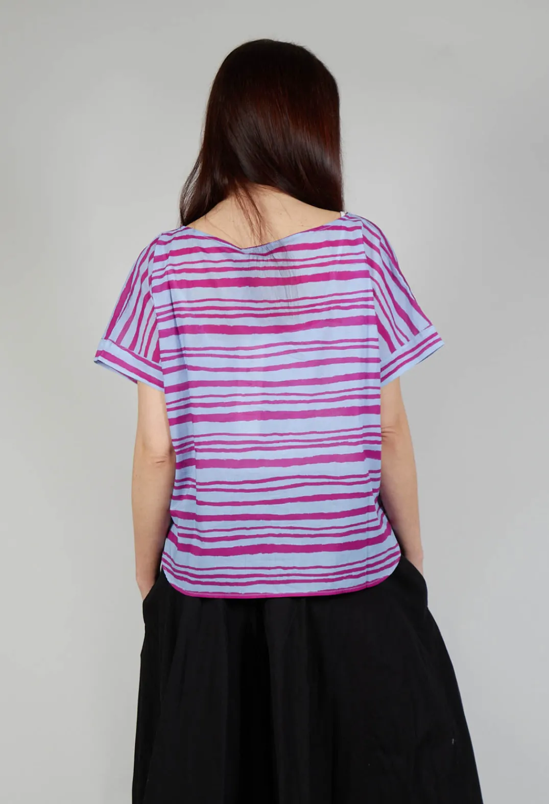Operificio Neirami Tops^Sheer Cotton Top in Riga Azzura