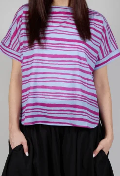 Operificio Neirami Tops^Sheer Cotton Top in Riga Azzura