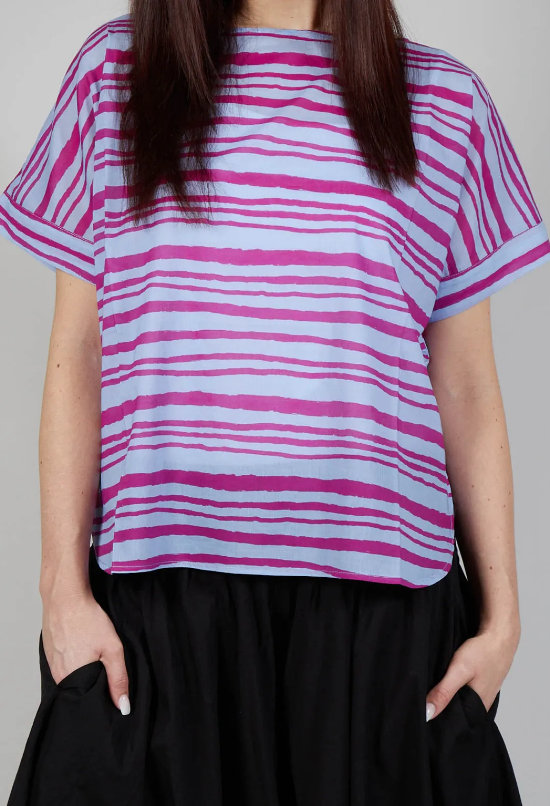 Operificio Neirami Tops^Sheer Cotton Top in Riga Azzura