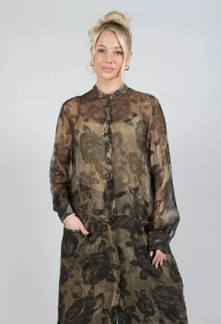 Sanctamuerte Dresses^Sheer Dress in Viscosa Seta Tinto freddo Green Tuscany