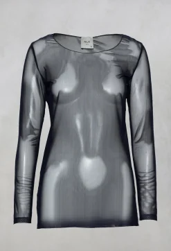 Nijii Shirts & Blouses^Sheer Jersey Top with Long Sleeves in Navy