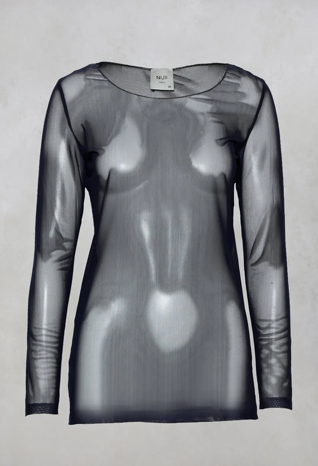 Nijii Shirts & Blouses^Sheer Jersey Top with Long Sleeves in Navy
