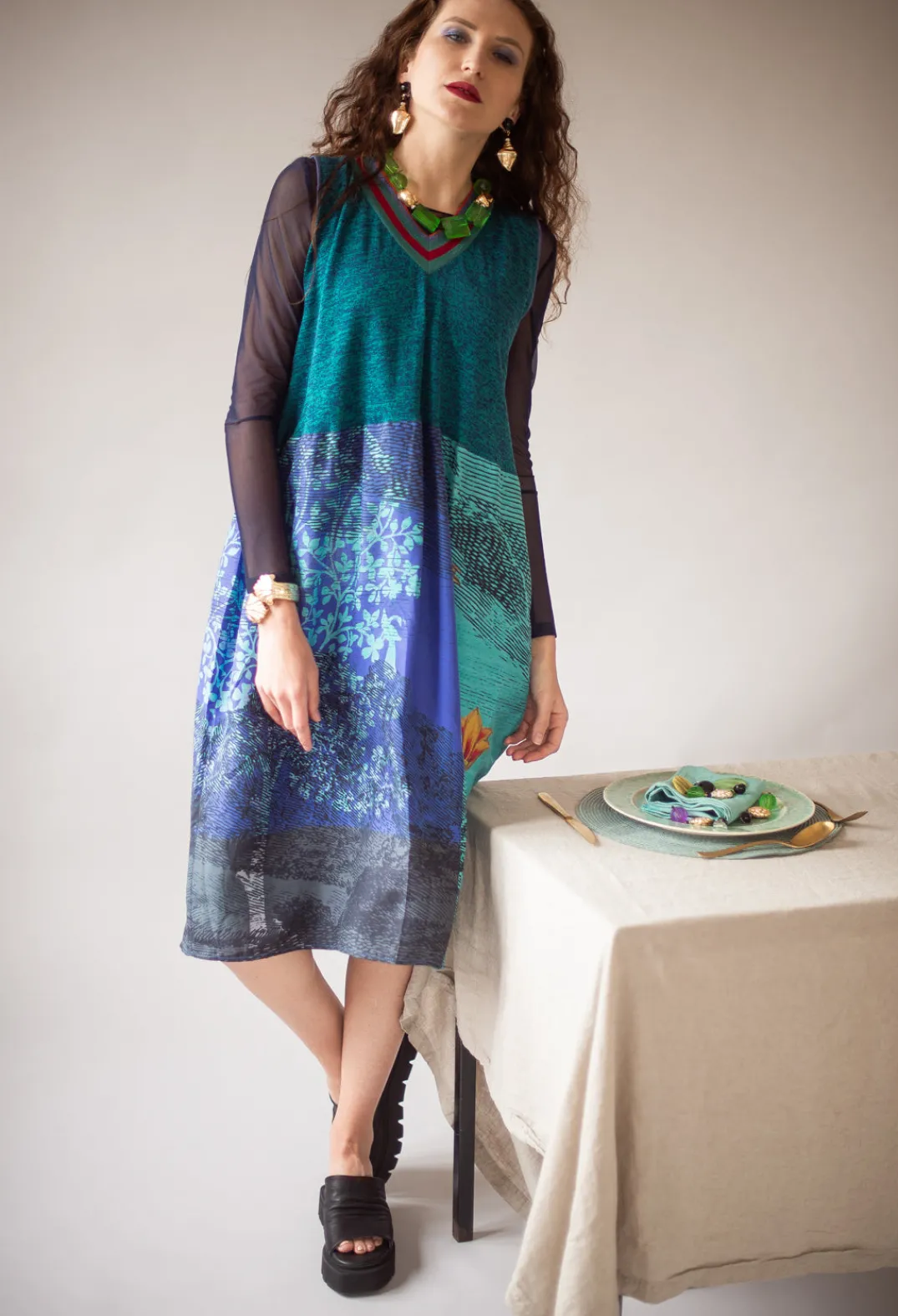 Nijii Shirts & Blouses^Sheer Jersey Top with Long Sleeves in Navy