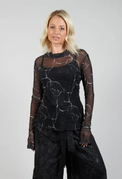 La Haine Tops^Sheer Long Sleeve Top in Black Print