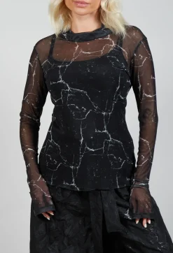 La Haine Tops^Sheer Long Sleeve Top in Black Print