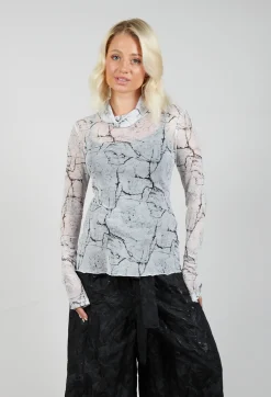 La Haine Tops^Sheer Long Sleeve Top in White Print