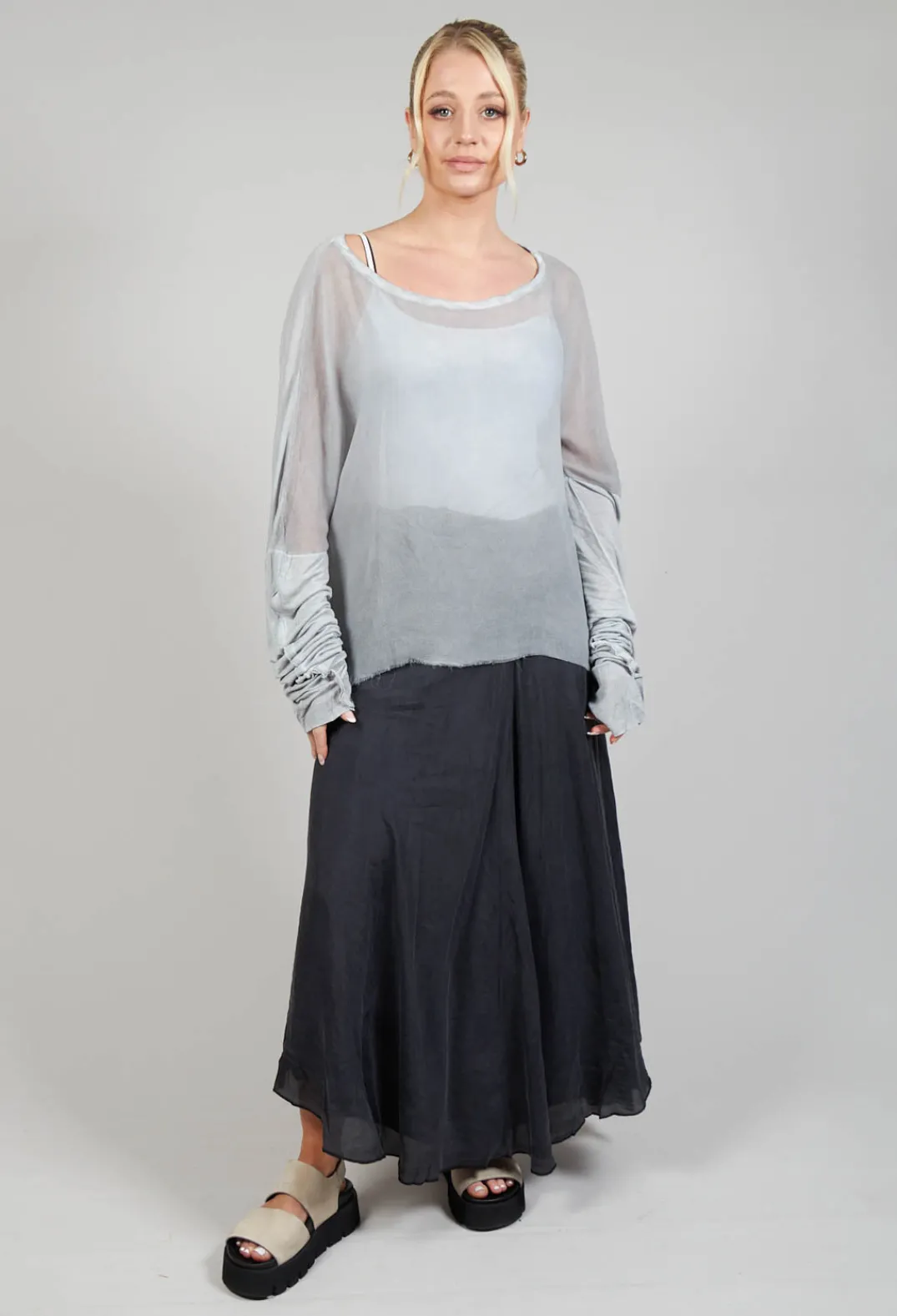 Umit Unal Tops^Sheer Long Sleeved Top in Original Grey