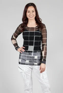 Masnada Tops^Sheer Mesh Long Sleeve Top in Single Variant
