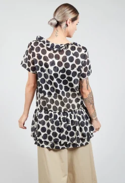 Jayko Shirts & Blouses^Sheer Peplum Shirt with Button Front in Pois