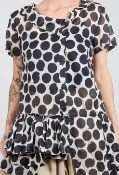 Jayko Shirts & Blouses^Sheer Peplum Shirt with Button Front in Pois