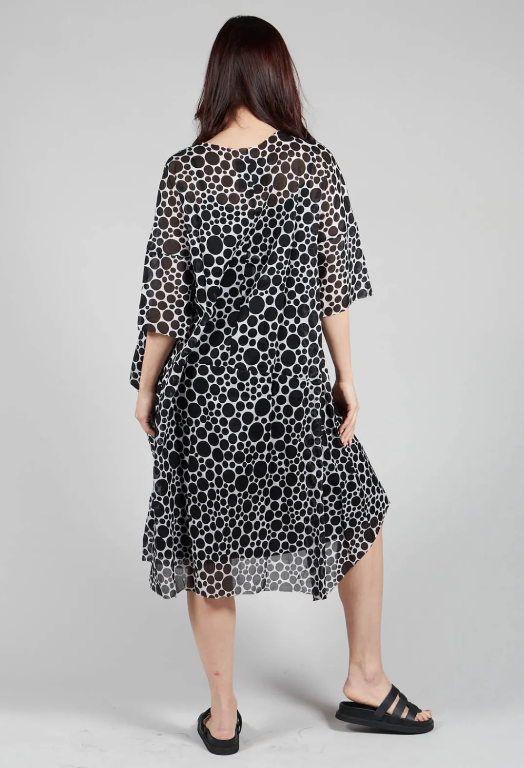 Bread and Butter Dresses^Sheer Pocket Detail Dress in White with Black Pois
